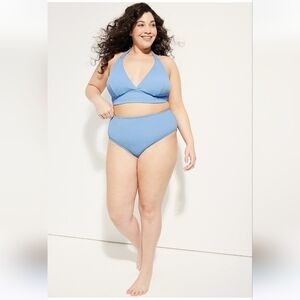 NWT Maurices Set 3X Blue Bikini Crinkle Halter + High Waist Bottom Q-2343